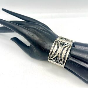 ROOST jewelry silver filigree link panel cuff bracelet boho artisan look